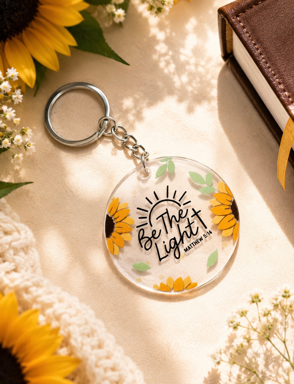 Be The Light Matthew 5:14 Christian Keychain | Sunflower Faith Gift