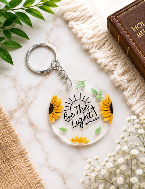 Be The Light Matthew 5:14 Christian Keychain | Sunflower Faith Gift